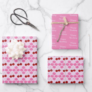 Rosa Frühling Geburtstag Kirsche Blüte und Kirsche Geschenkpapier Set