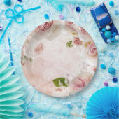 Rosa Frühlings Blume Rose Pastell Collage Pappteller (Party)