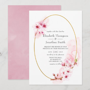 Rosa Frühlings-Hochzeit mit Kirschblüten Einladung