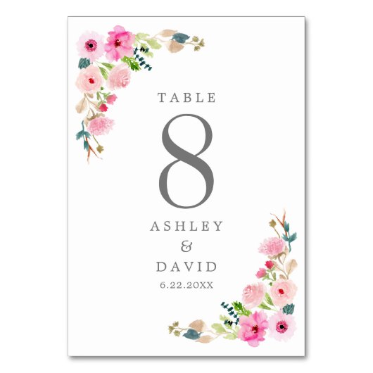 Rosa Frühlingsbläserne Hochzeit Tischnummer (Vorderseite)