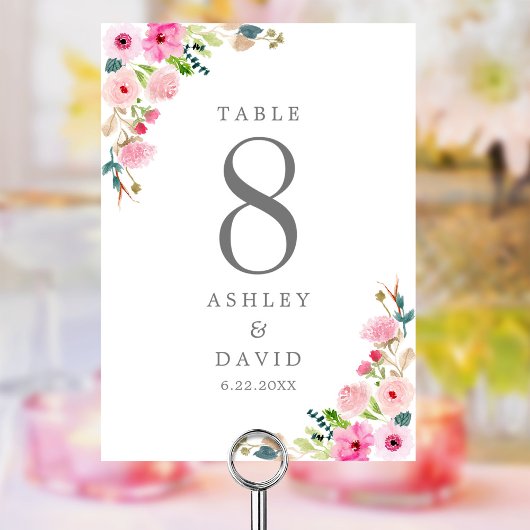 Rosa Frühlingsbläserne Hochzeit Tischnummer