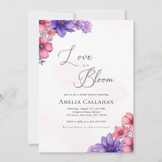 Rosa Frühlingsbllossom Liebe ist in Bloom Brautpar Einladung (Vorderseite)