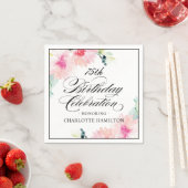 Rosa Frühlingsblumen-Aquarell-Geburtstag Serviette (Beispiel)