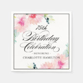Rosa Frühlingsblumen-Aquarell-Geburtstag Serviette (Vorderseite)