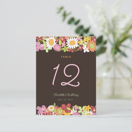 Rosa Frühlingsblumen Garten Geburtstag Tischnummer (Stehend Vorderseite)