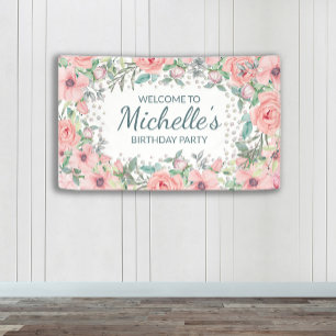 Rosa Frühlingsblumen-Grün-Geburtstag Banner