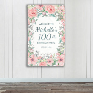 Rosa Frühlingsblumen Grünzeug Vertikaler Geburtsta Banner