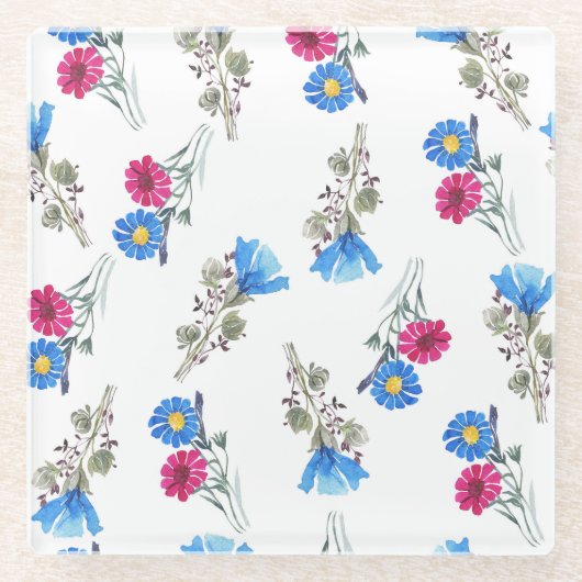 Rosa Frühlingsblumen Wasserfarben Botanisch Glasuntersetzer (Vorderseite)