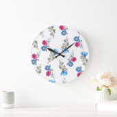 Rosa Frühlingsblumen Wasserfarben Botanisch Große Wanduhr (Zuhause)