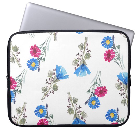 Rosa Frühlingsblumen Wasserfarben Botanisch Laptopschutzhülle (Vorderseite)