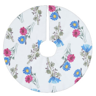 Rosa Frühlingsblumen Wasserfarben Botanisch Polyester Weihnachtsbaumdecke