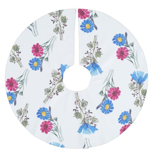 Rosa Frühlingsblumen Wasserfarben Botanisch Polyester Weihnachtsbaumdecke (Vorderseite)