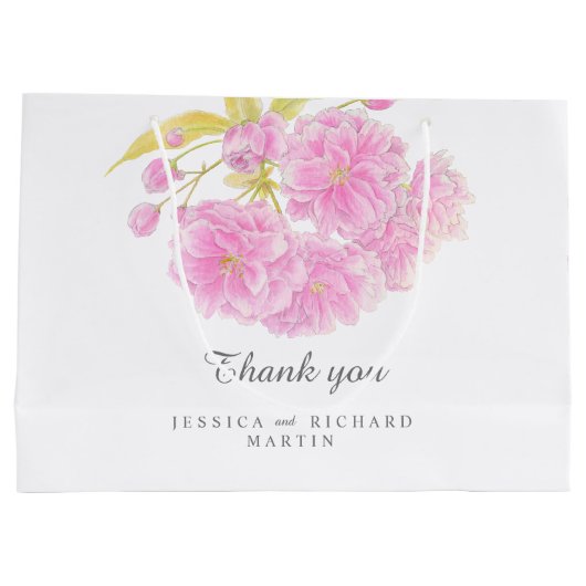Rosa Frühlingsblüte Blume Kunst Hochzeit danke Große Geschenktüte (Rückseite)