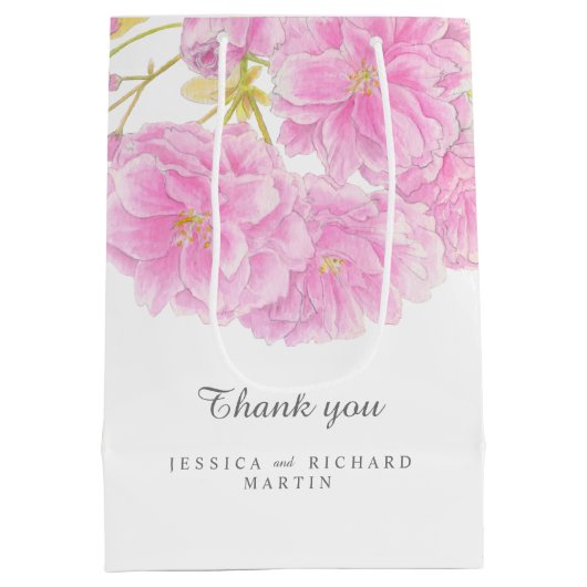 Rosa Frühlingsblüte Blume Kunst Hochzeit danke Mittlere Geschenktüte (Rückseite)