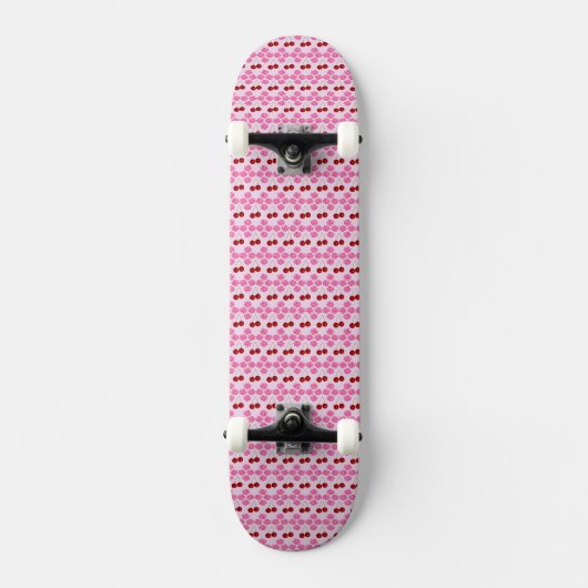 Rosa Frühlingsblüte und Kirschen Gemustert Skateboard (Vorderseite)