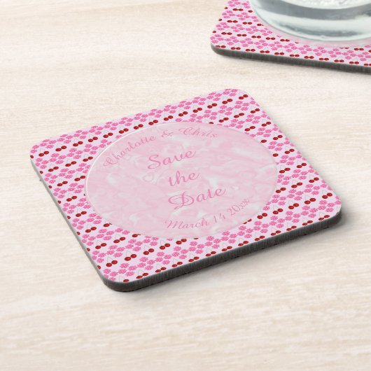 Rosa Frühlingsblüte und Kirschen Getränkeuntersetzer (Linke Seite)