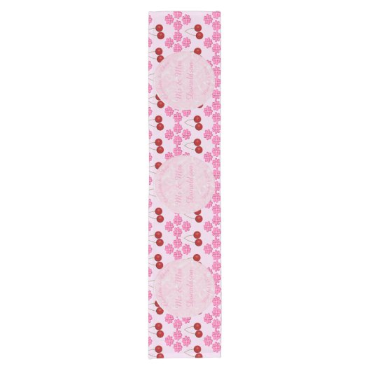 Rosa Frühlingsblüte und Kirschen Kurzer Tischläufer (Vorderseite)