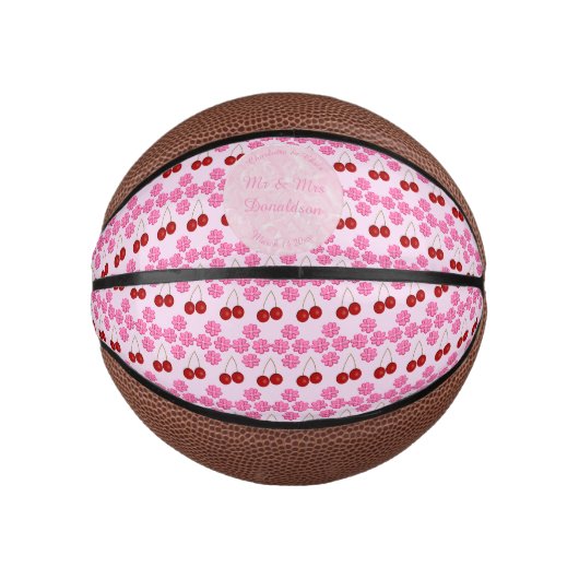 Rosa Frühlingsblüte und Kirschen Mini Basketball (Vorderseite)