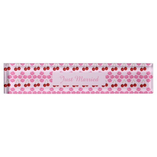 Rosa Frühlingsblüte und Kirschen Namensplakette (Vorderseite)