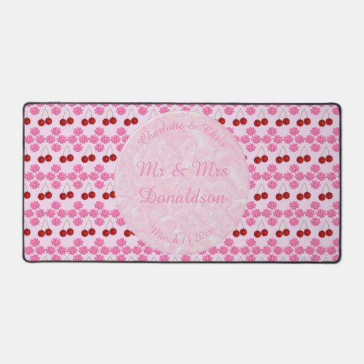 Rosa Frühlingsblüte und Kirschen Schreibtischunterlage (Vorderseite)