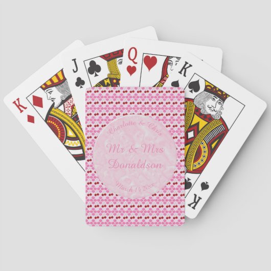 Rosa Frühlingsblüte und Kirschen Spielkarten (Rückseite)