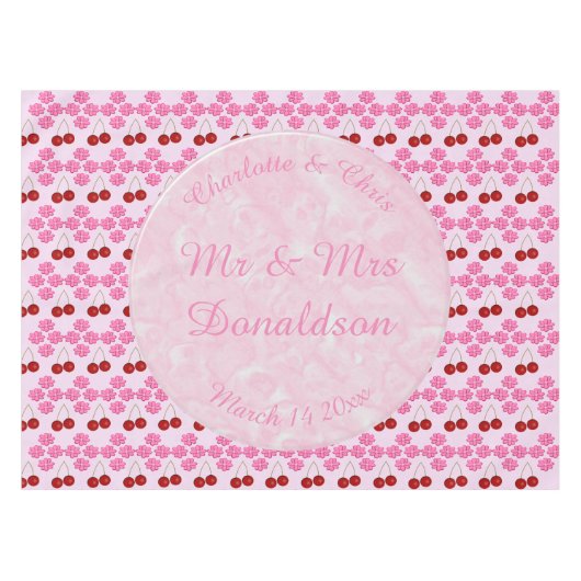 Rosa Frühlingsblüte und Kirschen Tischdecke (Vorderseite (Horizontal))