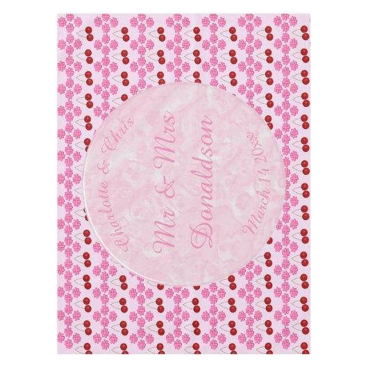 Rosa Frühlingsblüte und Kirschen Tischdecke (Vorderseite)