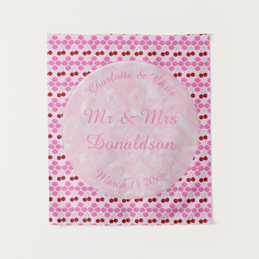 Rosa Frühlingsblüte und Kirschen Wandteppich (Vorderseite)