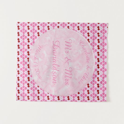 Rosa Frühlingsblüte und Kirschen Wandteppich (Vorderseite (Horizontal))