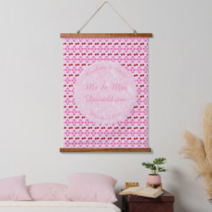 Rosa Frühlingsblüte und Kirschen Wandteppich Mit Holzrahmen