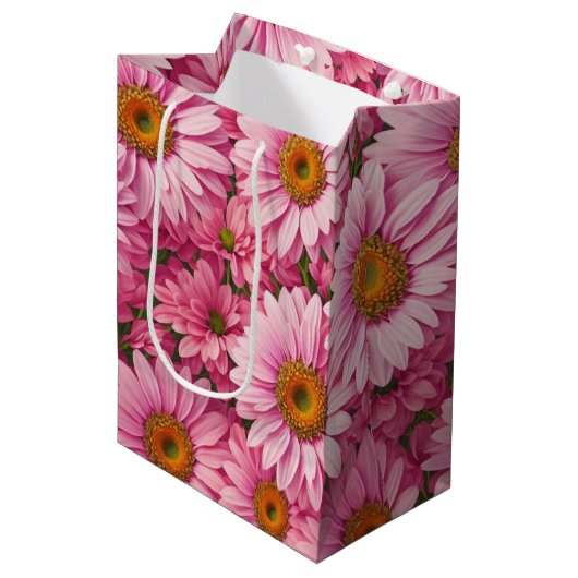 Rosa Frühlingsblütenrosa Gänse Retrosa Blume Mittlere Geschenktüte (Vorderseite Schrägansicht)