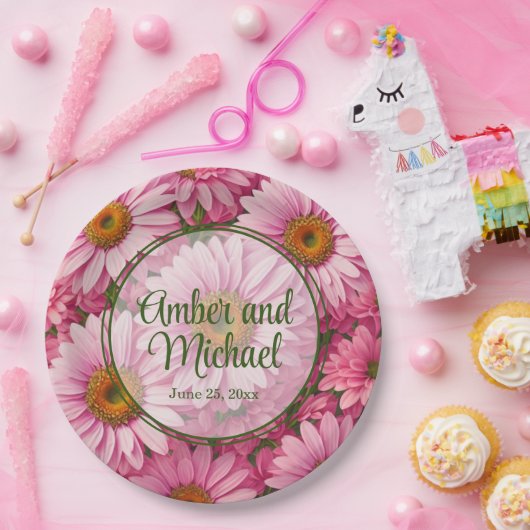 Rosa Frühlingsblütenrosa Gänse Retrosa Blume Pappteller (Party)