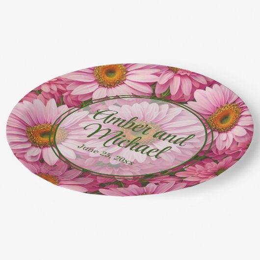 Rosa Frühlingsblütenrosa Gänse Retrosa Blume Pappteller (Schrägansicht)