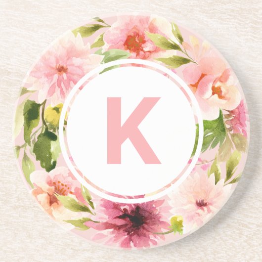 Rosa Frühlingsfarbe Blume Monogramm Getränkeuntersetzer (Vorne)