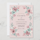 Rosa Frühlingshochzeit mit Mint-Touch Einladung (Vorderseite)
