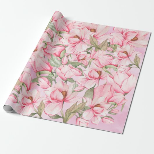 Rosa Frühlingsmagnolia-Blume Geschenkpapier (Ungerollt)