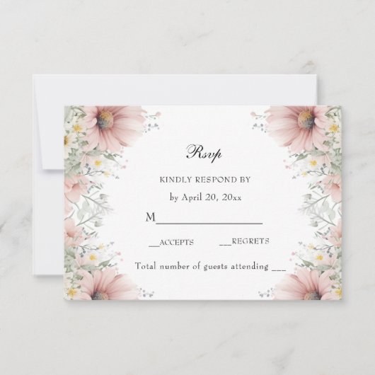 Rosa Frühlingspastel Wilde Blume RSVP Karte (Vorderseite)