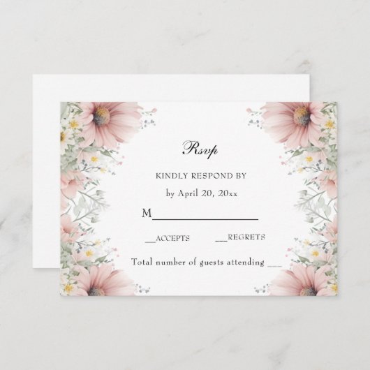 Rosa Frühlingspastel Wilde Blume RSVP Karte (Vorne/Hinten)
