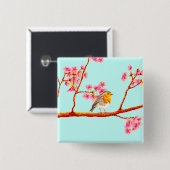 Rosa Frühlingssonne Robin Bird Button (Vorne & Hinten)