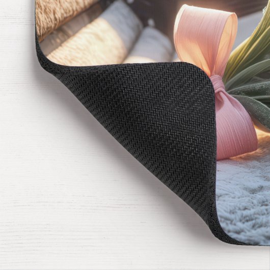 Rosa Frühlingsstipps auf der Schneebrücke Mousepad (Ecke)