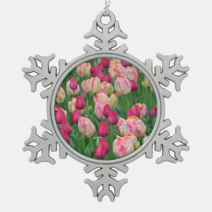 Rosa Frühlingstulips Weihnachtsdekoration Schneeflocken Zinn-Ornament