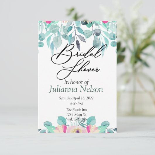 Rosa Frühlingswasserfarbe - Einladung (Stehend Vorderseite)