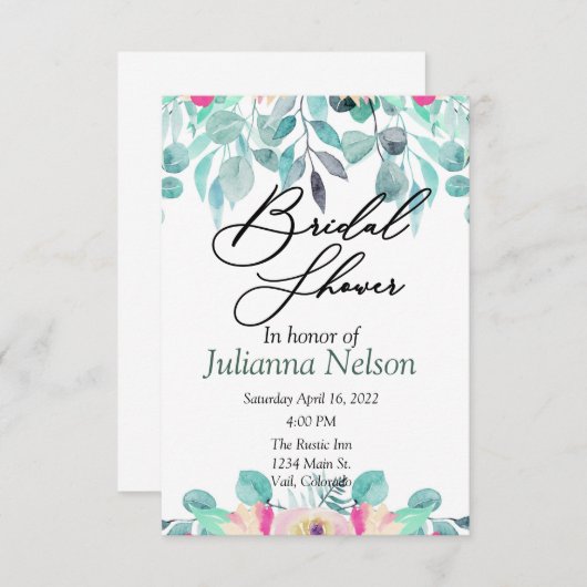 Rosa Frühlingswasserfarbe - Einladung (Vorne/Hinten)