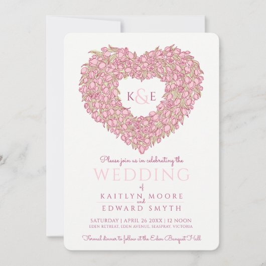 Rosa Frühlingtulips Blume Hochzeit Einladung (Vorderseite)