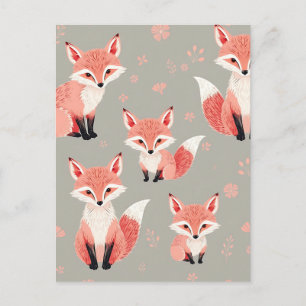Rosa Fuchsbaby-Nursery Süßes Waldtier-Muster Postkarte