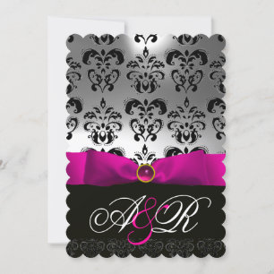 ROSA FUCHSIA BAND WEISS SCHWARZ  DAMAST MONOGRAMM EINLADUNG