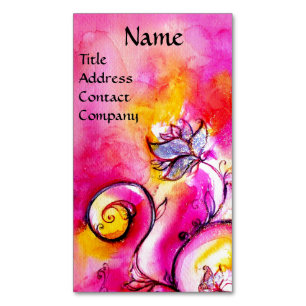 ROSA FUCHSIA GELBE WHIMSICALISCHE BLUMEN MAGNETISCHE VISITENKARTE