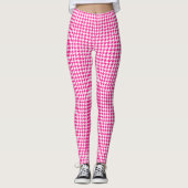 Rosa Fuchsia Weißes Hahnentrittmuster Leggings (Vorderseite)
