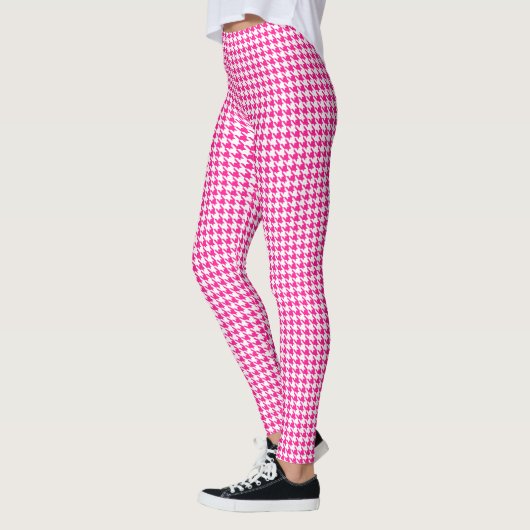 Rosa Fuchsia Weißes Hahnentrittmuster Leggings (Links)