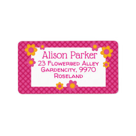 Rosa Fuchsie karierte Blume Adressaufkleber